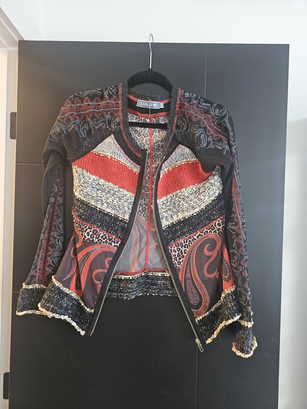 Lulu H Paris  Red & Black Patterned Bomber Blazer